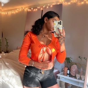 Orange Long Sleeve Crop Top